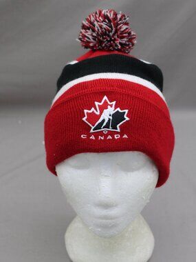 Team Canada Hockey Toque - Red Black and White Bands - Adult Stretch Fit